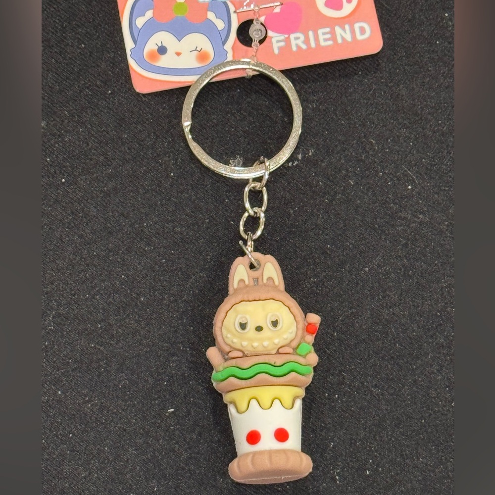 Sweetheart Friend Labubu Ice Cream Cone Keychain in Brown